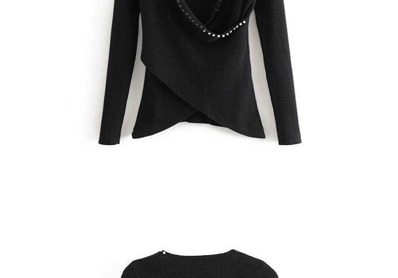 Fashion Black Pearl Cross Stitching V-neck Sweater,Sweater