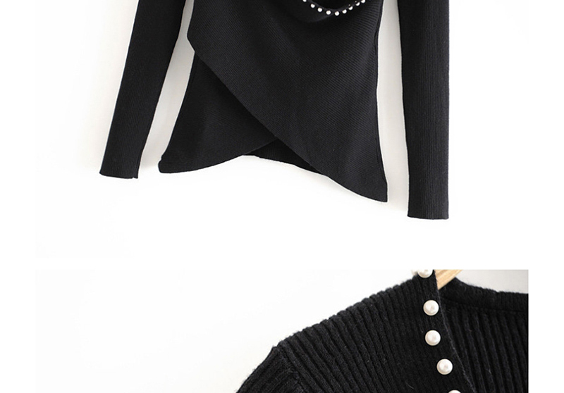 Fashion Beige Pearl Cross Stitching V-neck Sweater,Sweater