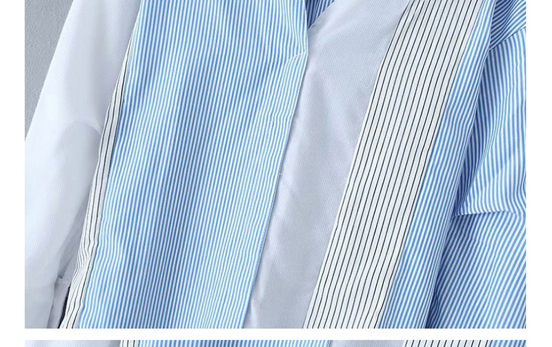 Fashion Blue Striped Colorblock Sling Collar Shirt,Hair Crown