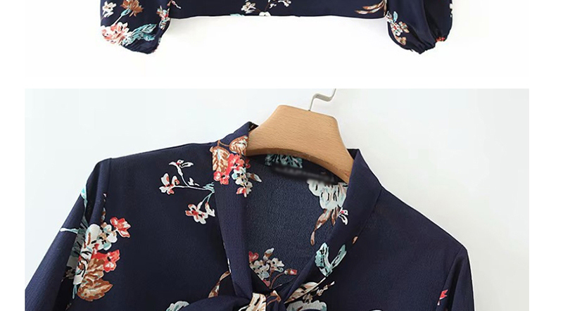 Fashion Navy Bow Flower Print Shirt,Hair Crown