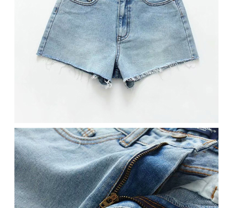 Fashion Blue Ripped Washed Denim Shorts With Patch Pocket After Washing,Denim