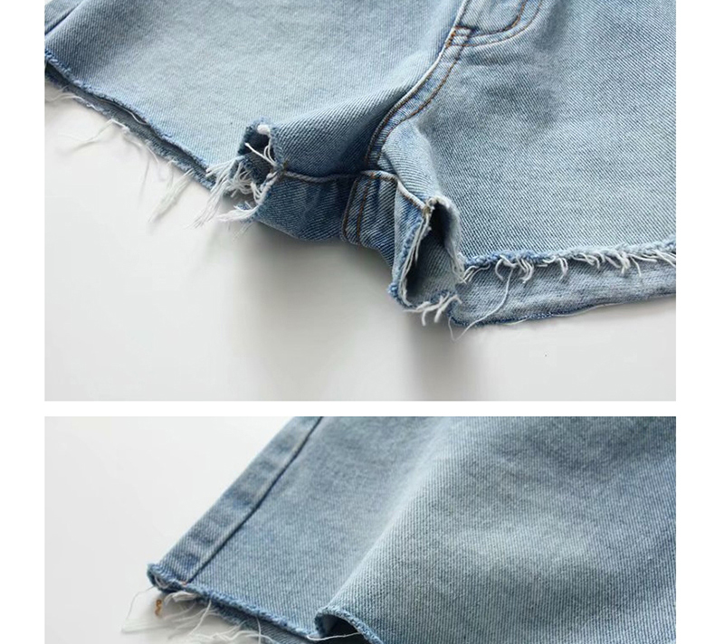 Fashion Blue Ripped Washed Denim Shorts With Patch Pocket After Washing,Denim