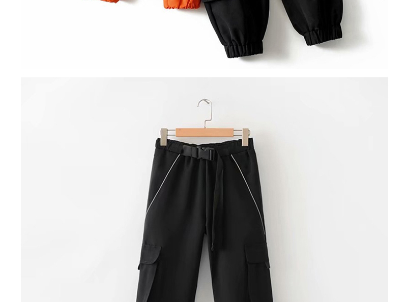 Fashion Orange Large Pocket Webbing Buckle Overalls,Pants