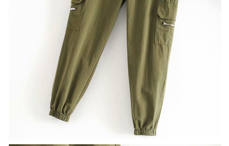 Fashion Army Green Pocket Zip Overalls,Pants