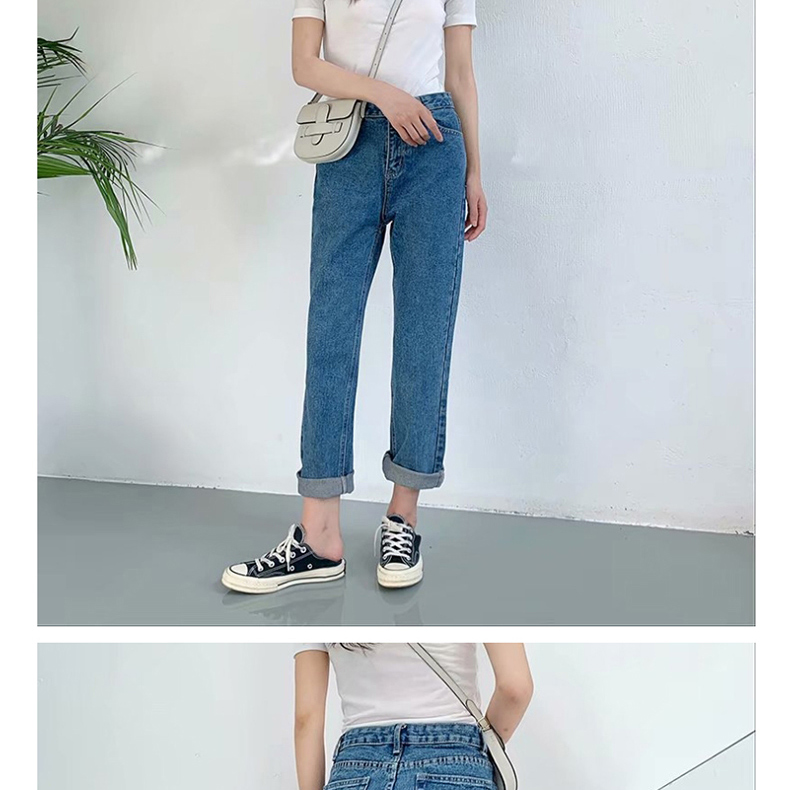 Fashion Blue Washed High-rise Straight-leg Jeans,Pants