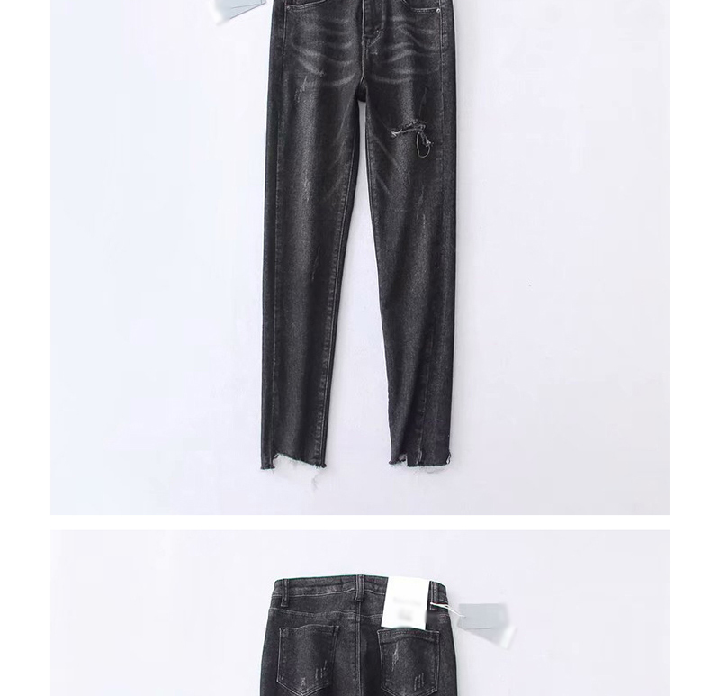 Fashion Black Ash Washed High-stretch Denim Cropped Denim Pants,Denim