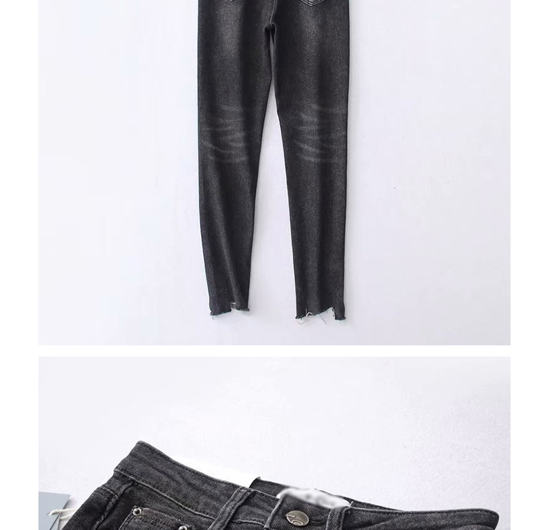 Fashion Black Ash Washed High-stretch Denim Cropped Denim Pants,Denim