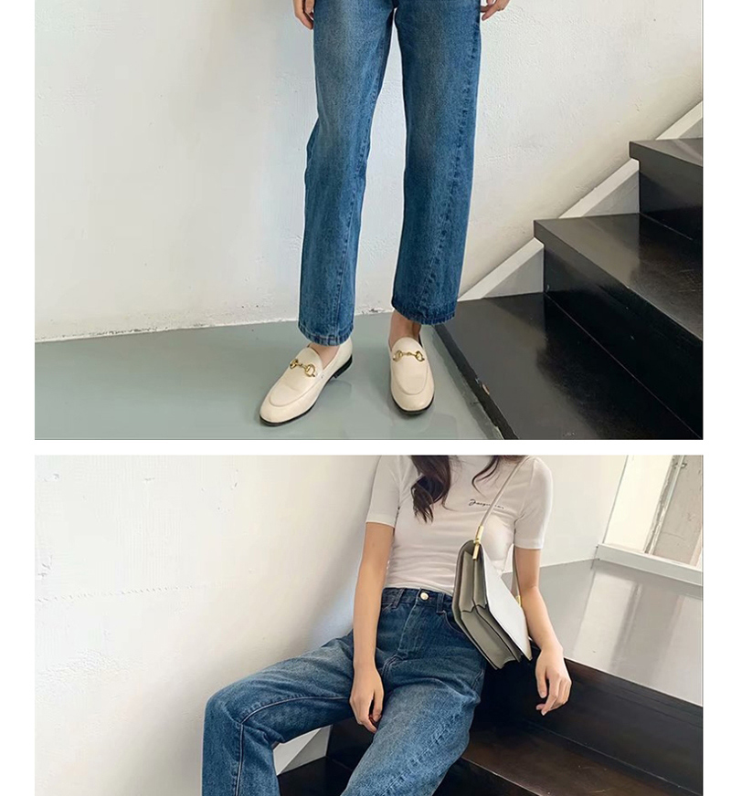 Fashion Navy Washed Asymmetrical Twist Seam Mid-rise Straight-leg Jeans,Denim