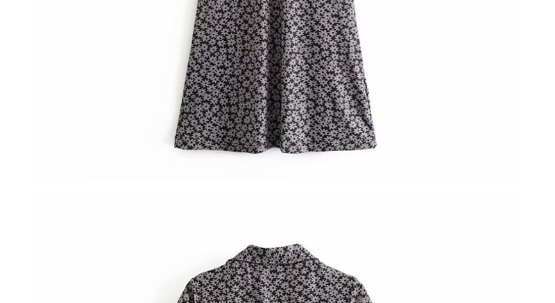 Fashion Black Flower-print Knitted Lapel Lace Dress,Long Dress