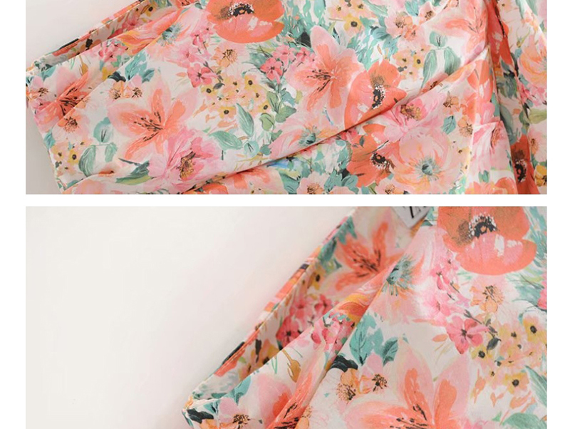 Fashion Pink Floral Print Asymmetrical Shoulder Pleated Dress,Mini & Short Dresses