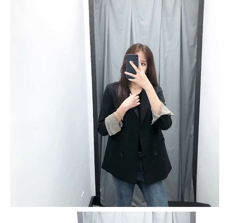 Fashion Black Double-breasted Plaid Paneled Sleeveless Suit,Coat-Jacket
