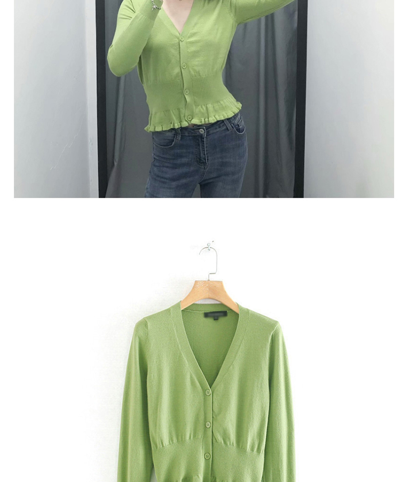 Fashion Green V-neck Single Breasted Knit Cardigan,Sweater