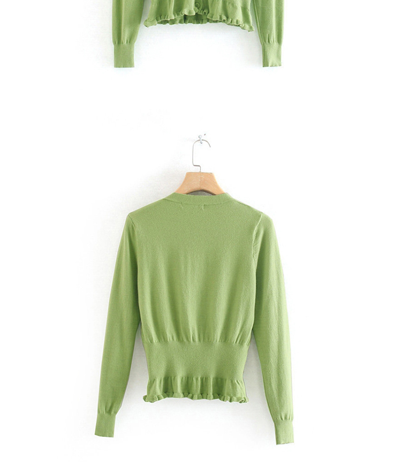 Fashion Green V-neck Single Breasted Knit Cardigan,Sweater