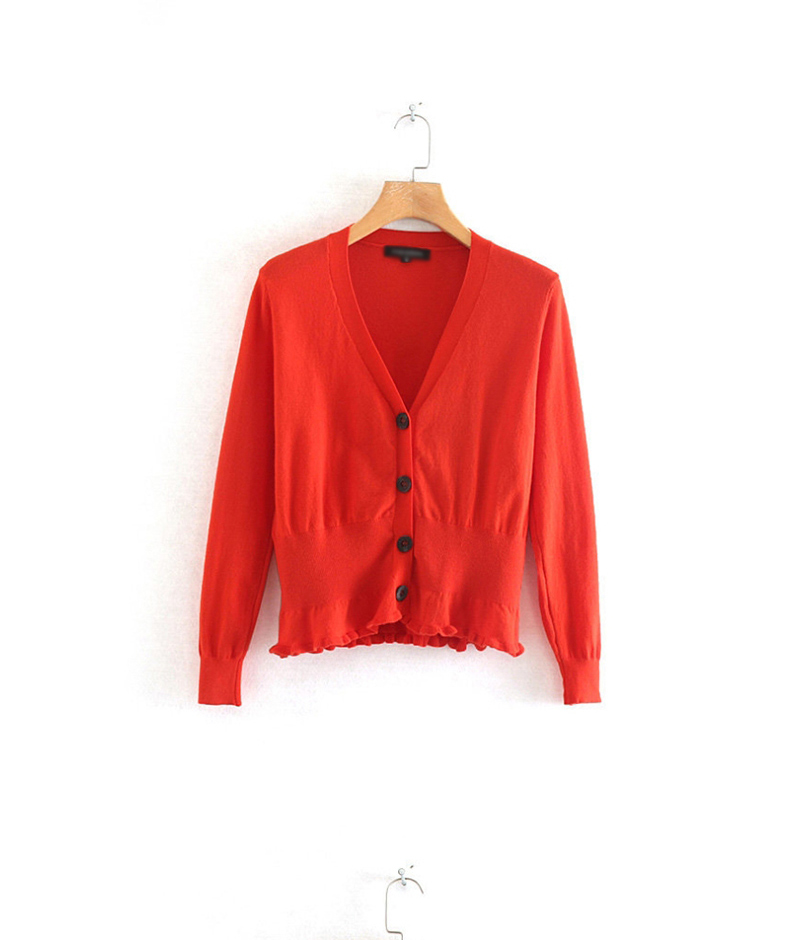 Fashion Red V-neck Single Breasted Knit Cardigan,Sweater