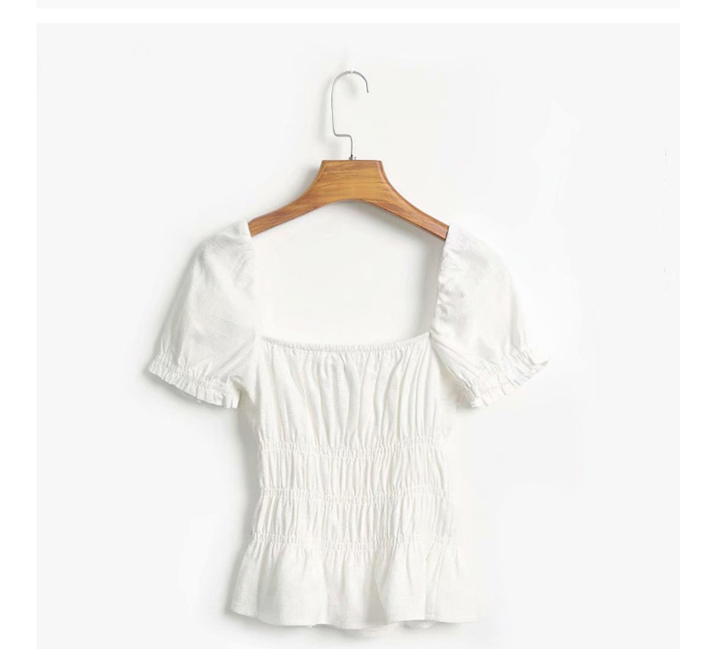 Fashion White Square Collar Pleated Shirt,Tank Tops & Camis