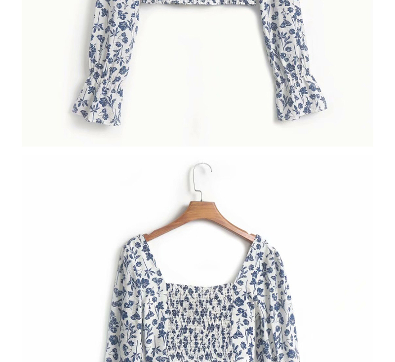 Fashion White Square Collar Flower Print Shirt,Tank Tops & Camis