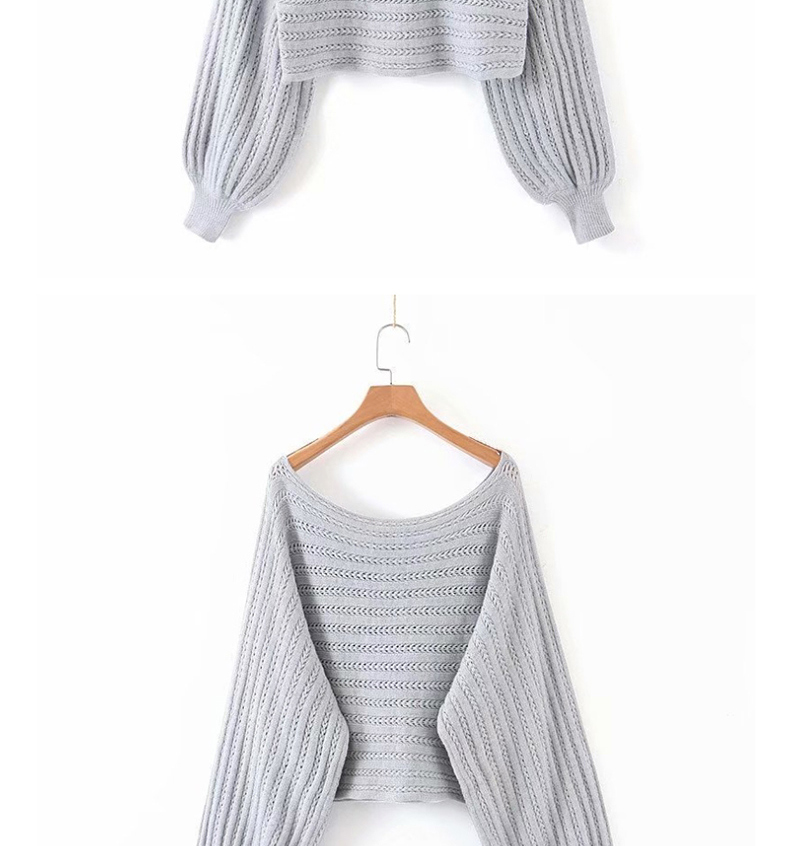 Fashion Gray Slit-neck Open-knit Sweater,Sweater