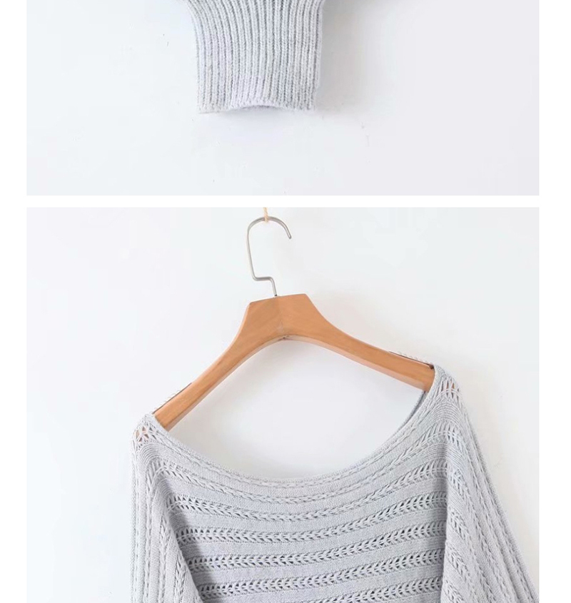 Fashion Gray Slit-neck Open-knit Sweater,Sweater