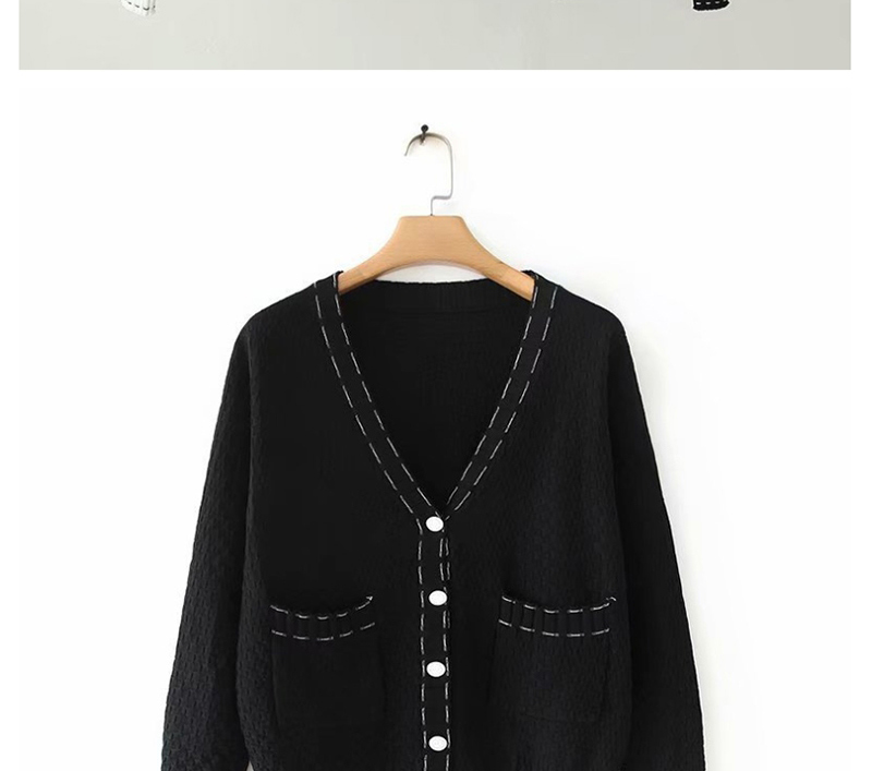 Fashion Black Knitted V-neck Single-breasted Cardigan Sweater,Sweater