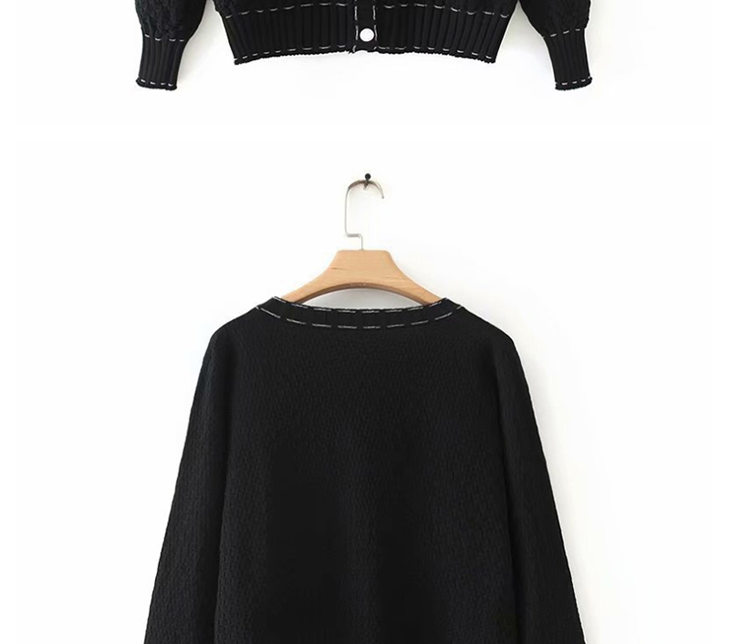 Fashion Black Knitted V-neck Single-breasted Cardigan Sweater,Sweater