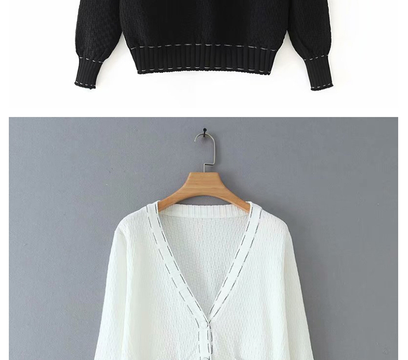 Fashion White Knitted V-neck Single-breasted Cardigan Sweater,Sweater