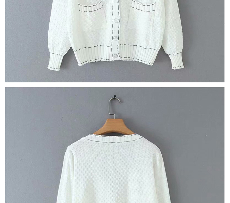 Fashion White Knitted V-neck Single-breasted Cardigan Sweater,Sweater