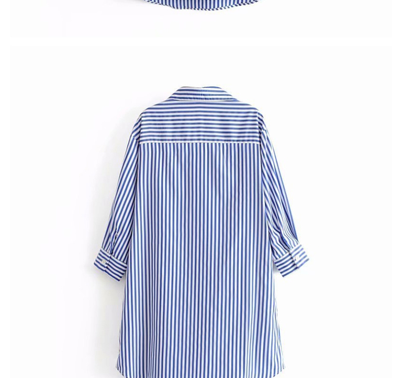 Fashion Blue Striped Single-breasted Shirt,Blouses