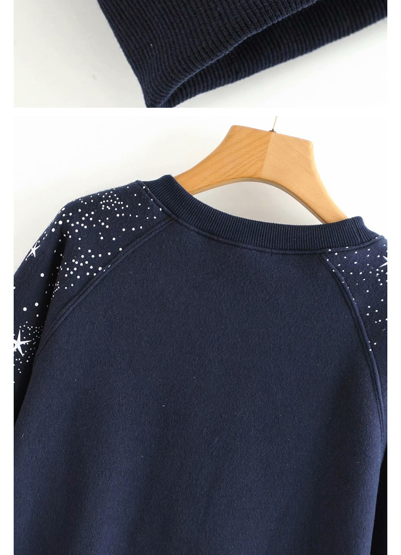 Fashion Navy Raglan Sleeve Cosmic Round Neck Sweater,Sweatshirts