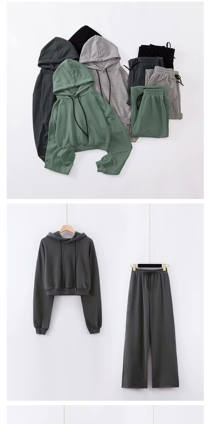 Fashion Dark Gray Hoodie + Lace Pants Set,Tank Tops & Camis