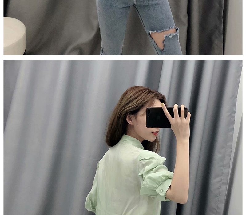Fashion Green Bow Pleated Sleeve Shirt,Blouses