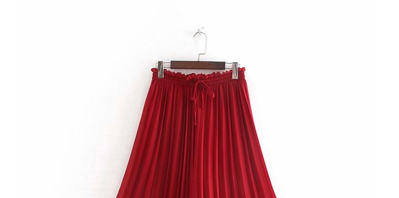 Fashion Red Pleated Lace-up Wide-leg Pants,Pants