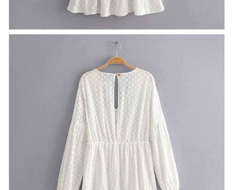 Fashion White V-neck Puff Sleeve Sun Flower Lace Dress,Mini & Short Dresses