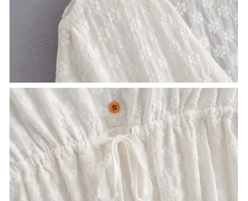 Fashion White V-neck Puff Sleeve Sun Flower Lace Dress,Mini & Short Dresses
