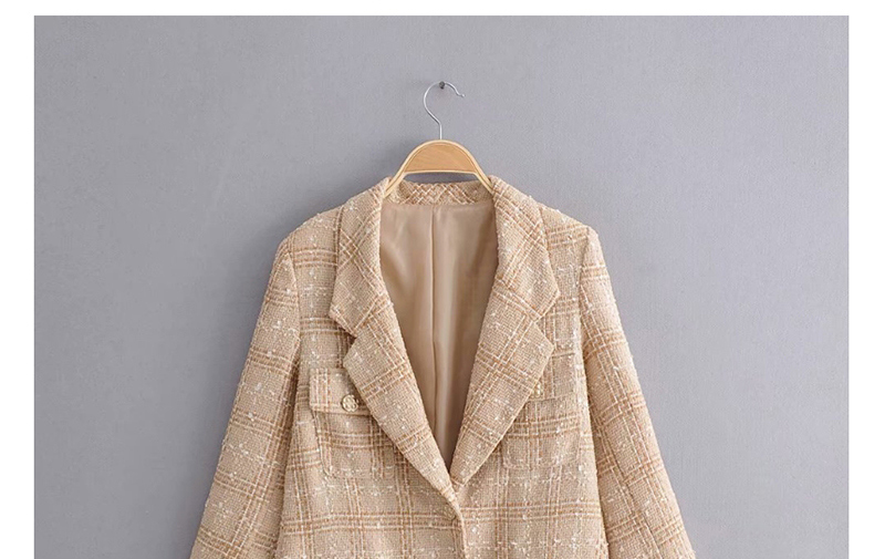Fashion Khaki Tweed Checked Suit,Coat-Jacket
