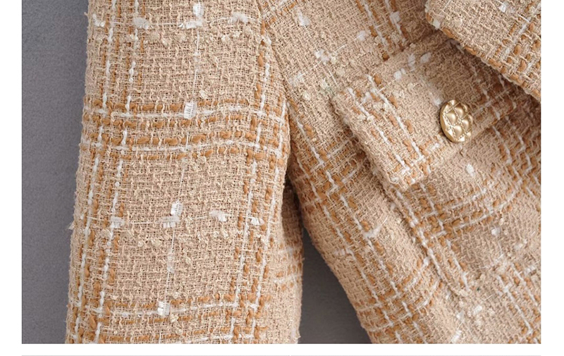 Fashion Khaki Tweed Checked Suit,Coat-Jacket