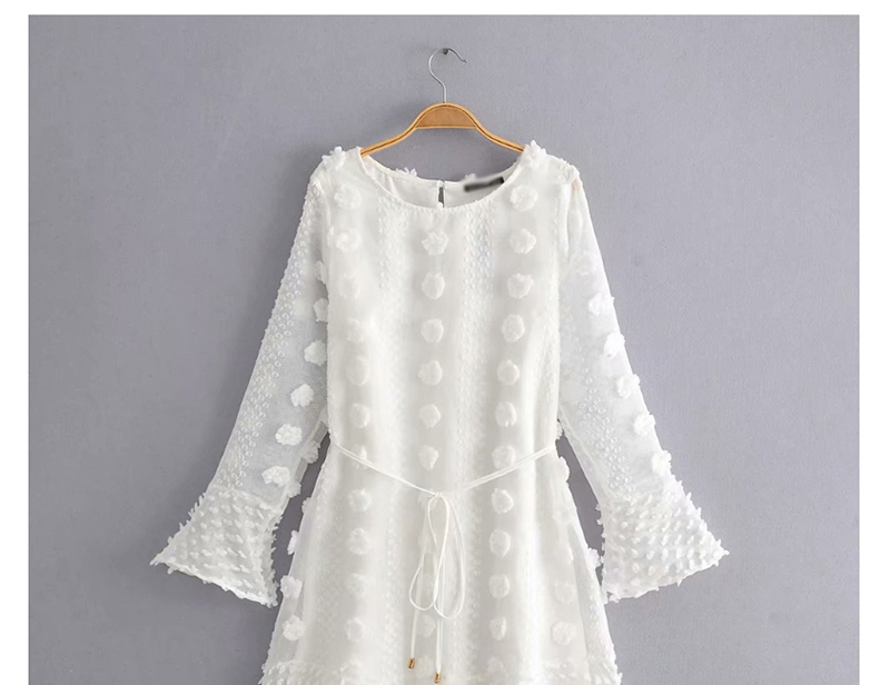Fashion White Pompom Ruffled Lace Dress,Mini & Short Dresses