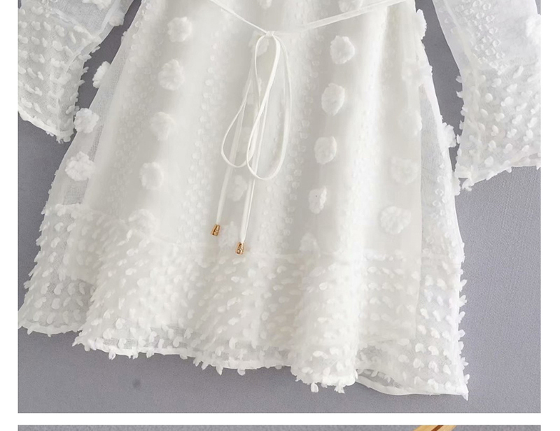 Fashion White Pompom Ruffled Lace Dress,Mini & Short Dresses