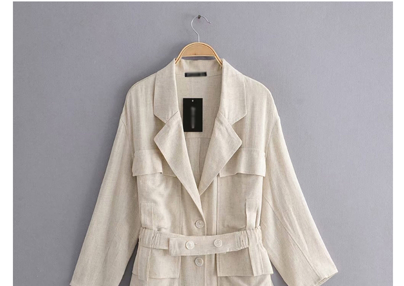 Fashion Beige V Tie Corset Cotton Linen Coat,Coat-Jacket