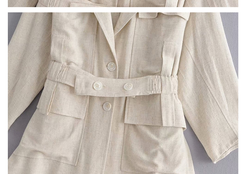 Fashion Beige V Tie Corset Cotton Linen Coat,Coat-Jacket