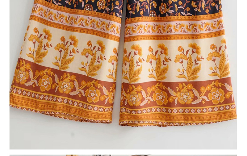 Fashion Tibetan Blue Cotton Cotton Print Lace-up Wide-leg Pants,Pants