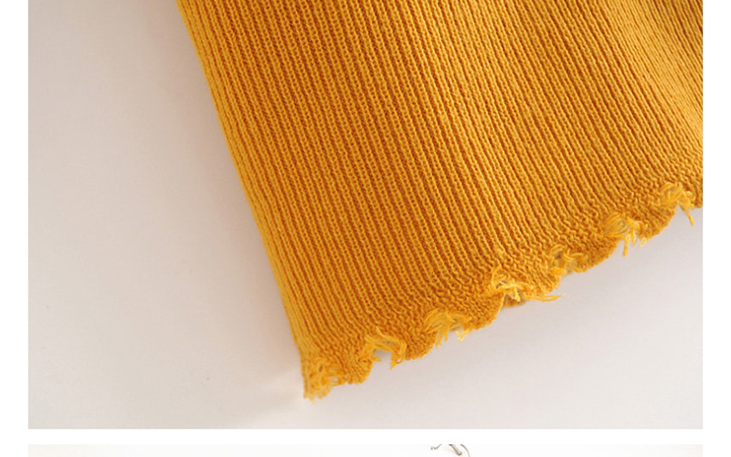 Fashion Yellow Short Fringed Knit Waistcoat,Sweater
