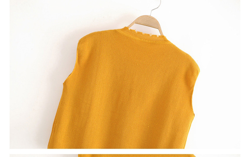 Fashion Yellow Short Fringed Knit Waistcoat,Sweater