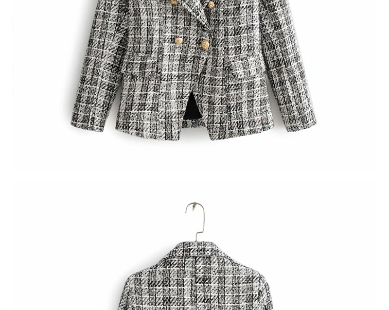 Fashion Gray Double-breasted Checked Suit,Coat-Jacket