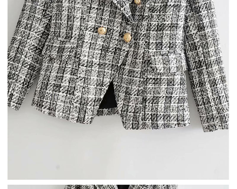 Fashion Gray Double-breasted Checked Suit,Coat-Jacket