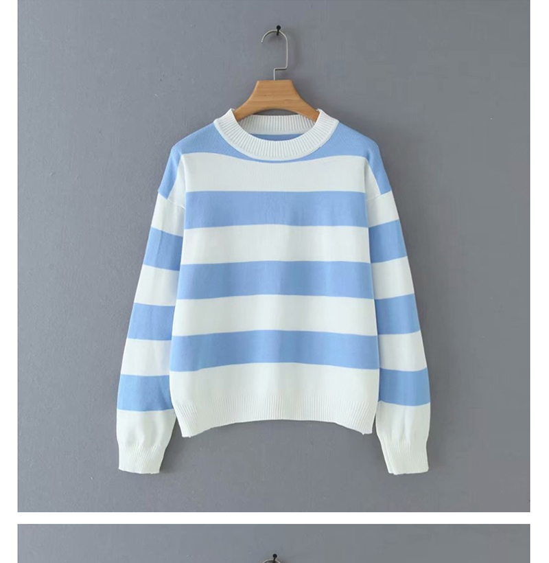 Fashion Blue Striped Crew Neck Sweater,Sweater
