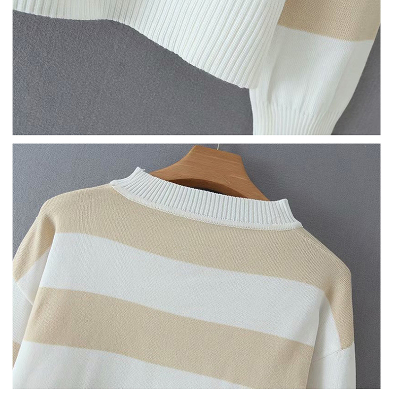 Fashion Beige Striped Crew Neck Sweater,Sweater