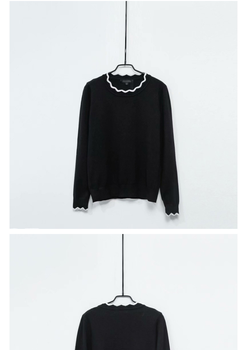 Fashion White Contrast Wave Pattern Fungus Round Neck Sweater,Sweater