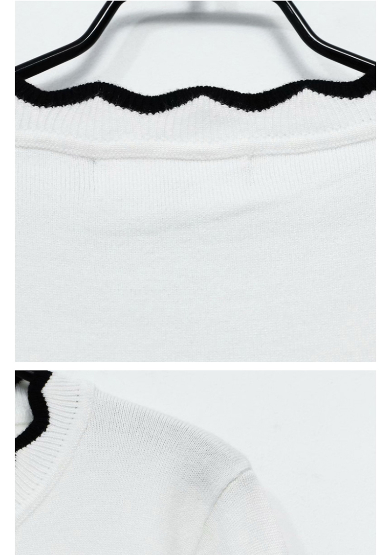 Fashion Black Contrast Wave Pattern Fungus Round Neck Sweater,Sweater