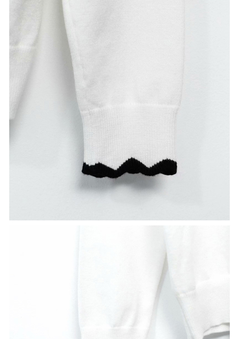 Fashion White Contrast Wave Pattern Fungus Round Neck Sweater,Sweater
