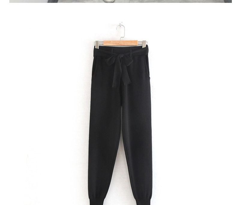 Fashion Black Bow-tie Stretch-knit Pants,Pants